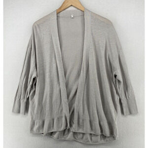 MUJI Sweater Womens M-L Linen Cardigan Draped Open Front Long Sleeve Gray